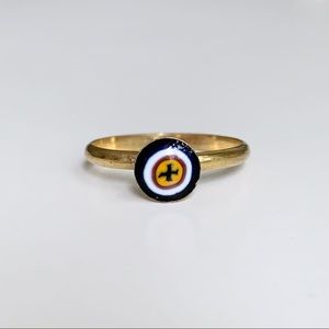 Vintage Adjustable Gold Ring Black Enamel Circle Minimalist Boho Coastal Grandma